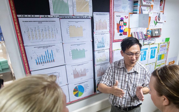 Pacific Partnership 2019 Personnel discuss medical procedures with Malaysian Doctors