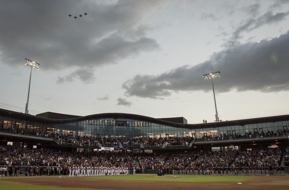 Airmen hold flag during LV Aviators Opening Night