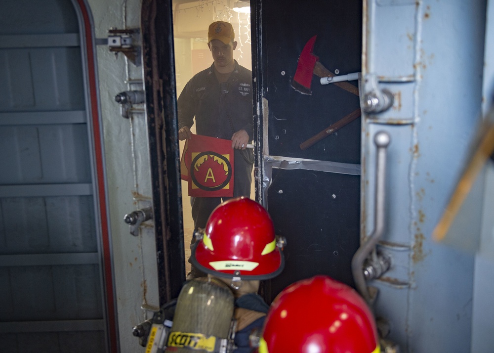 USS Fort McHenry conducts general quarters drill