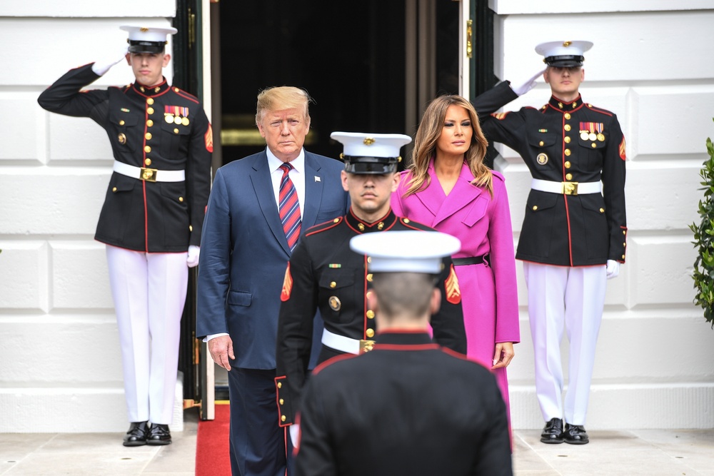 President Trump and the First Lady Await the President of the Republic of Korea