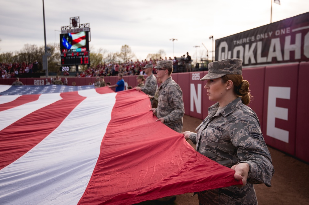 Team Tinker Airmen, families featured at OU Softball game