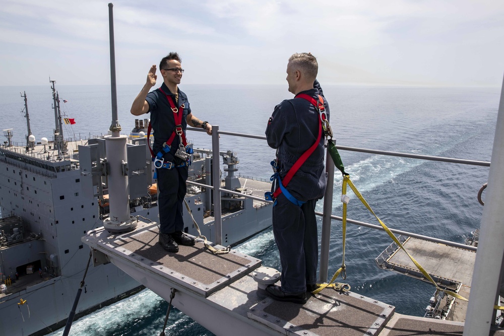 Sailors Reenlist on the Aft Mast of the Kearsarge