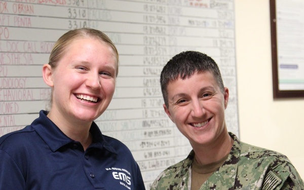 HM3 Gretchen receives her rank from Command Career Counselor, Chief Melissa Goldstein