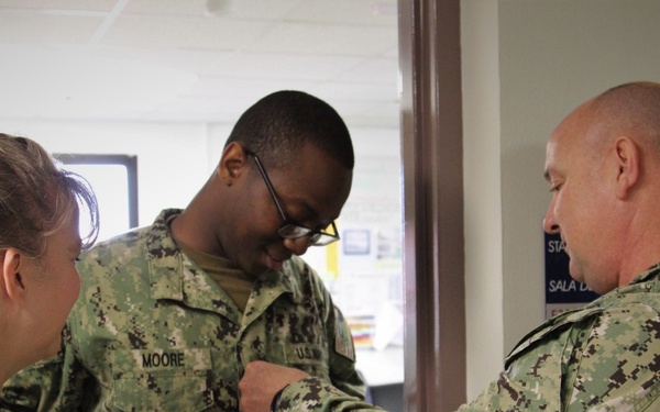 HM2 Stephon Moore Is Promoted Via Meritorious Advancement Program at Naval Hospital Rota