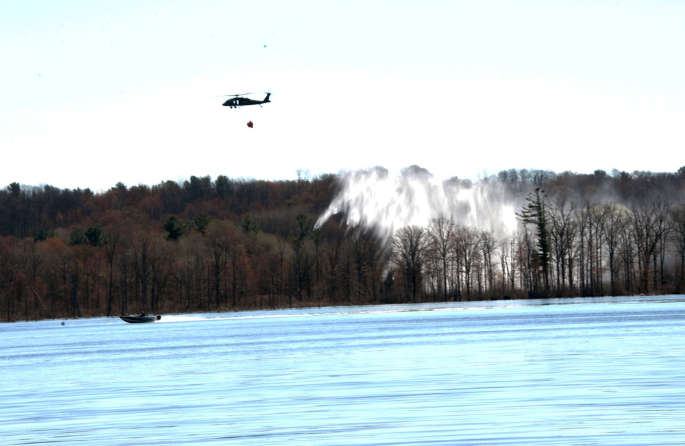 New York Army National Guard helicopters conduct fire bucket training on Round Lake