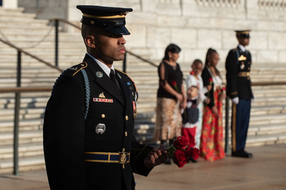 Tomb of the Unknown guard completes final walk, places a single rose at each crypt