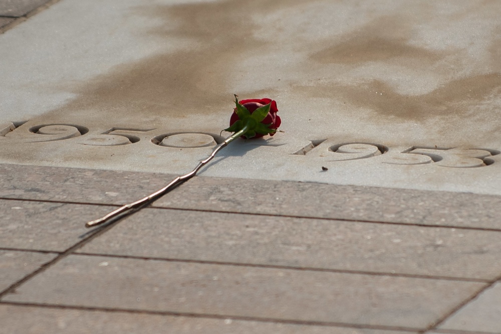 Tomb of the Unknown guard completes final walk, places a single rose at each crypt