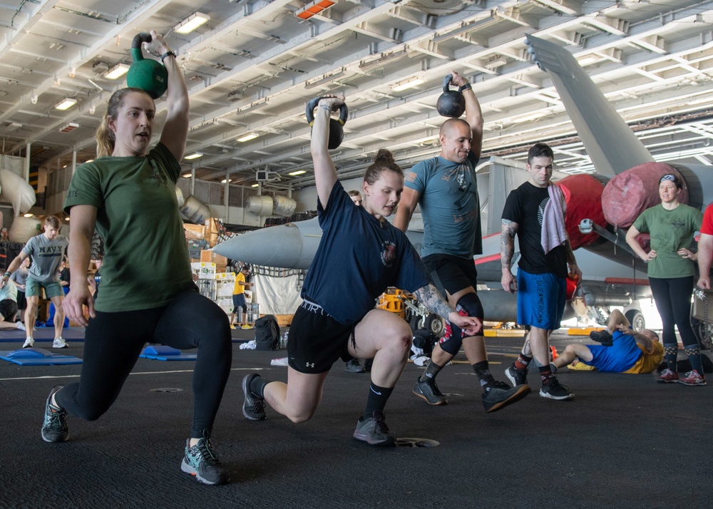 U.S. Sailors participate in a fitness competition