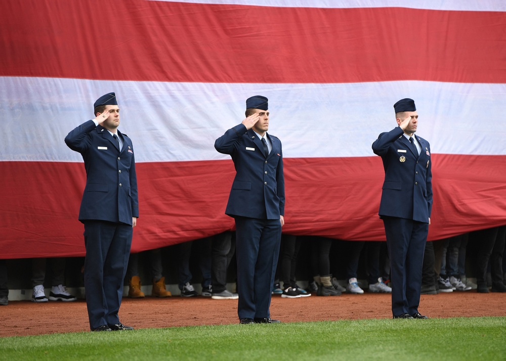 Airmen take part in pre-game activities