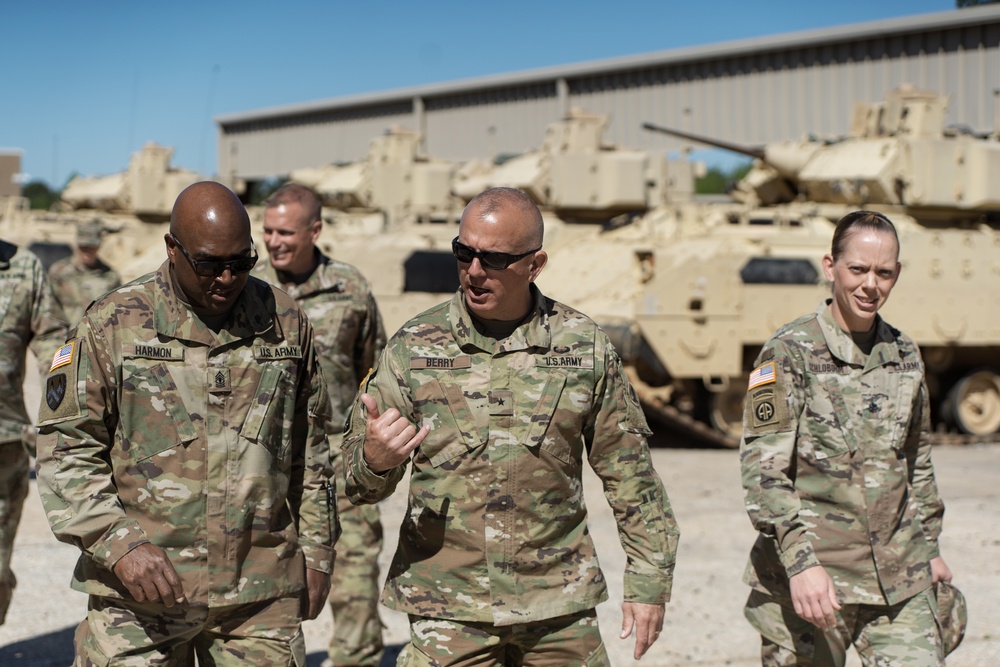 FORT BRAGG, N.C. - Delaware National Guard command team tour Maneuver Area Training Equipment Site (MATES) at Fort Bragg, N.C. on April 16, 2019.