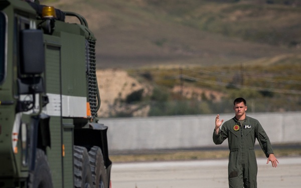 ARFF Marines go through the P-19R driver’s license course
