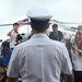 USS Blue Ridge Commanding Officer addresses Hong Kong media representatives.