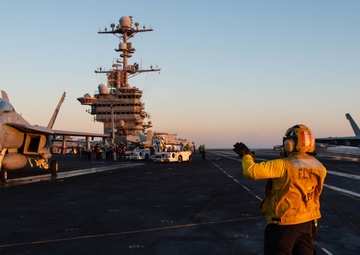 The aircraft carrier USS John C. Stennis (CVN 74) conducts flight operations