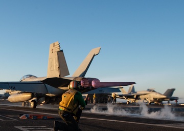 The aircraft carrier USS John C. Stennis (CVN 74) conducts flight operations
