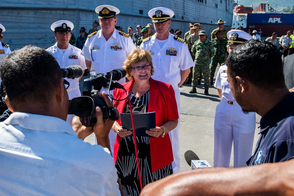 U.S. Ambassador to Timor-Leste Kathleen M. Fitzpatrick tours USNS Fall River at the Port of Dili for Pacific Partnership 2019