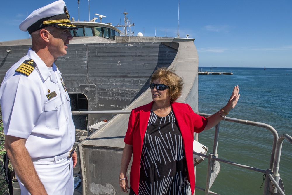 U.S. Ambassador to Timor-Leste Kathleen M. Fitzpatrick tours USNS Fall River at the Port of Dili for Pacific Partnership 2019