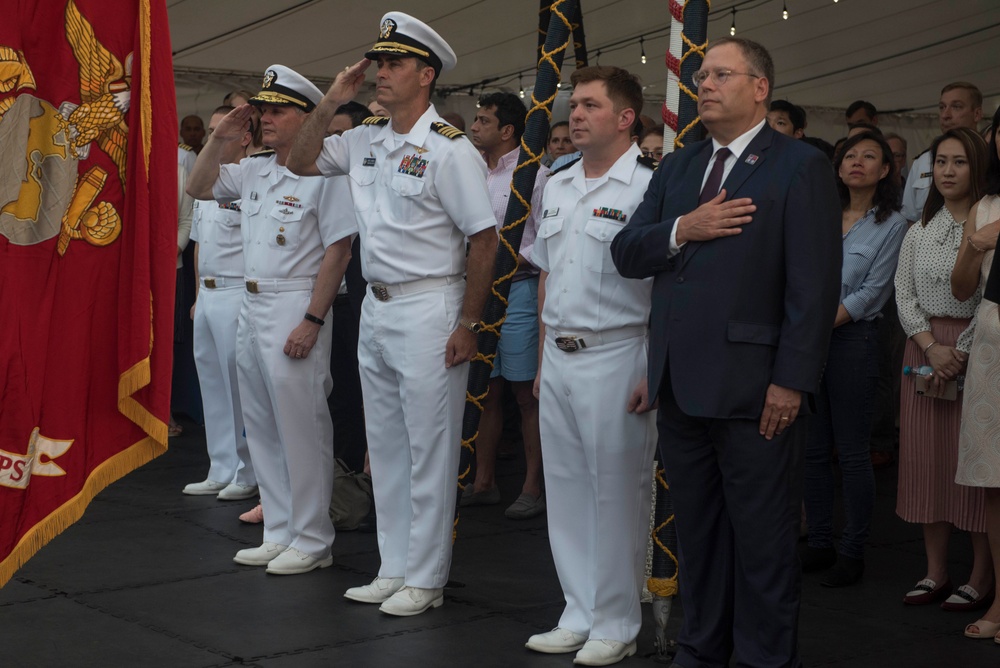 U.S. 7th Fleet leadership meet with dignitaries and officials aboard the U.S. 7th Fleet‘s flagship USS Blue Ridge in Hong Kong.