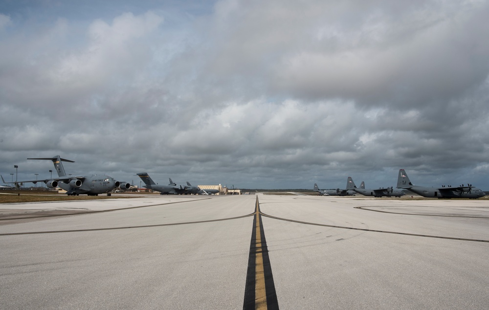 Aircraft staged on Andersen AFB for Resilient Typhoon