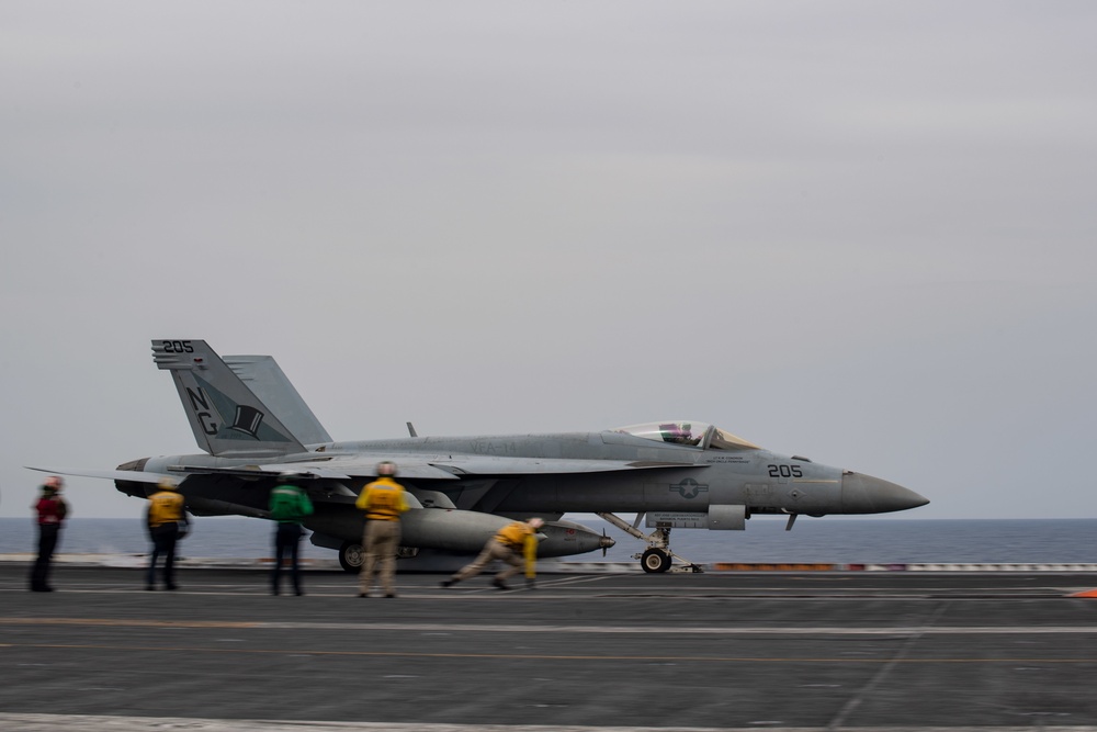 The aircraft carrier USS John C. Stennis (CVN 74) conducts flight operations