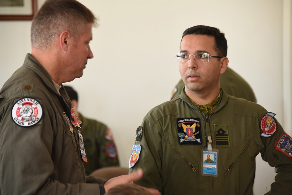 U.S. Air Force Airman and Argentine Air Force Military members partnered up in a joint review of local flight routes