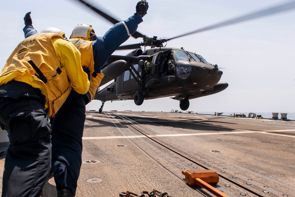 USS Preble and 2-2 AHB conduct deck landing qualifications