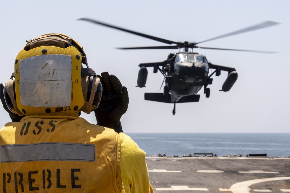 USS Preble and 2-2 AHB conduct deck landing qualifications