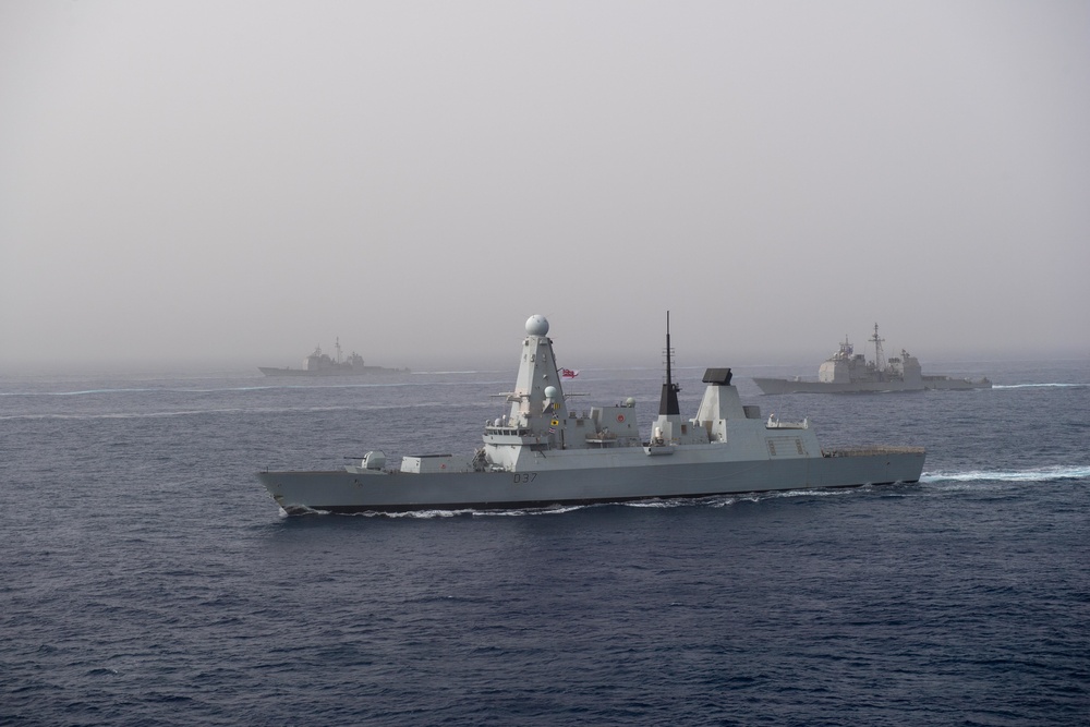 The John C. Stennis Carrier Strike Group and Abraham Lincoln Strike group conduct operations at sea