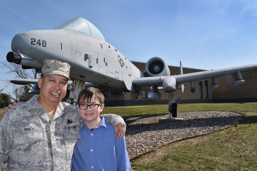 Father, son tour base during Military Child Month