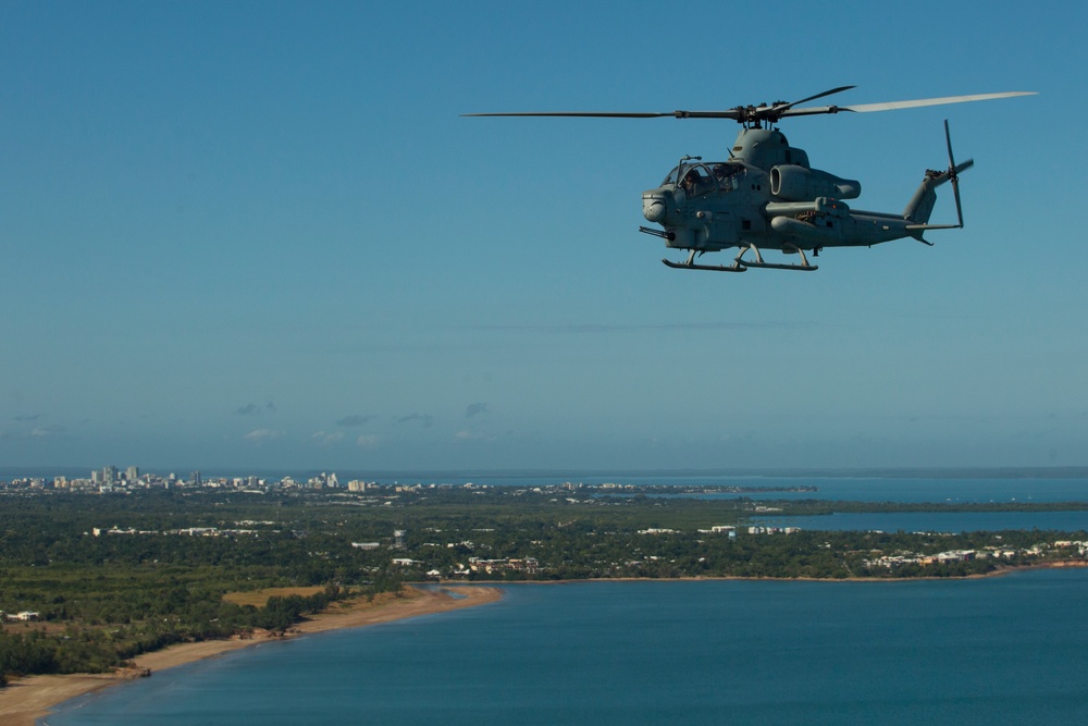 U.S. Marines fly over Darwin for Anzac Day