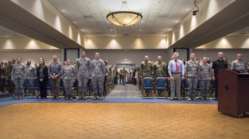 Col. Hough and CMSgt. Mosely host their final all-call