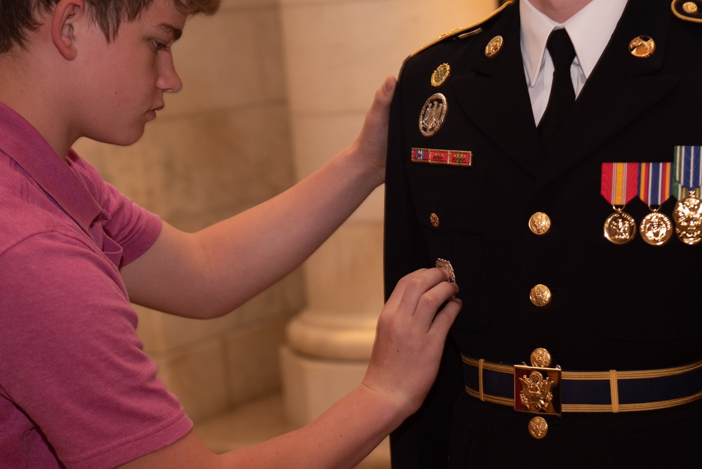 Pfc. Dustin R. Miller and Spc. Christopher Seaman Tomb Guard Identification Badge Ceremony