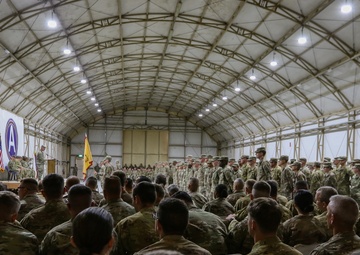 Army National Guardsmen transfer responsibility of the OIR/OSS aviation support mission