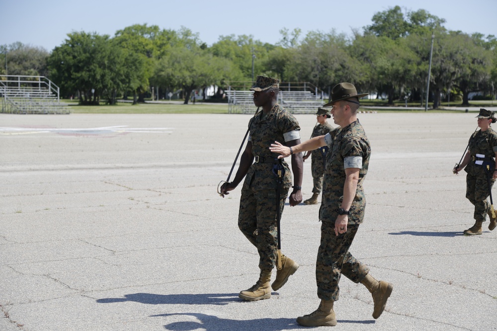 Drill Instructor School candidates practice close order drill