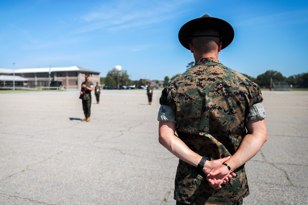 Drill Instructor School candidates practice close order drill