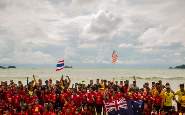 U.S. Marines participate in a swim survival COMREL event
