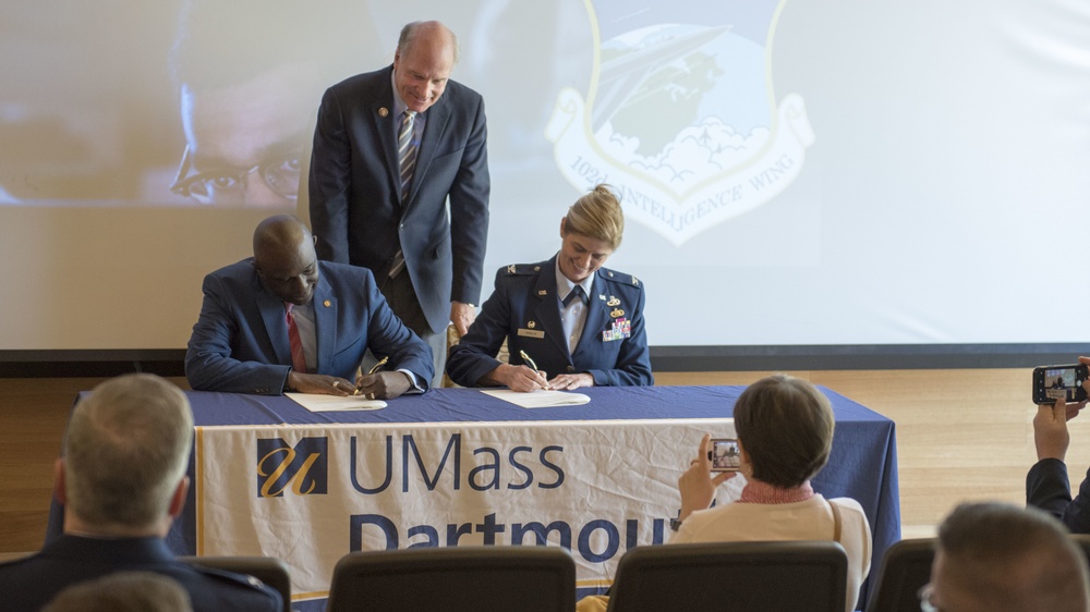 102nd Intelligence Wing signs agreement with UMass Dartmouth on cybersecurtity training and workforce development