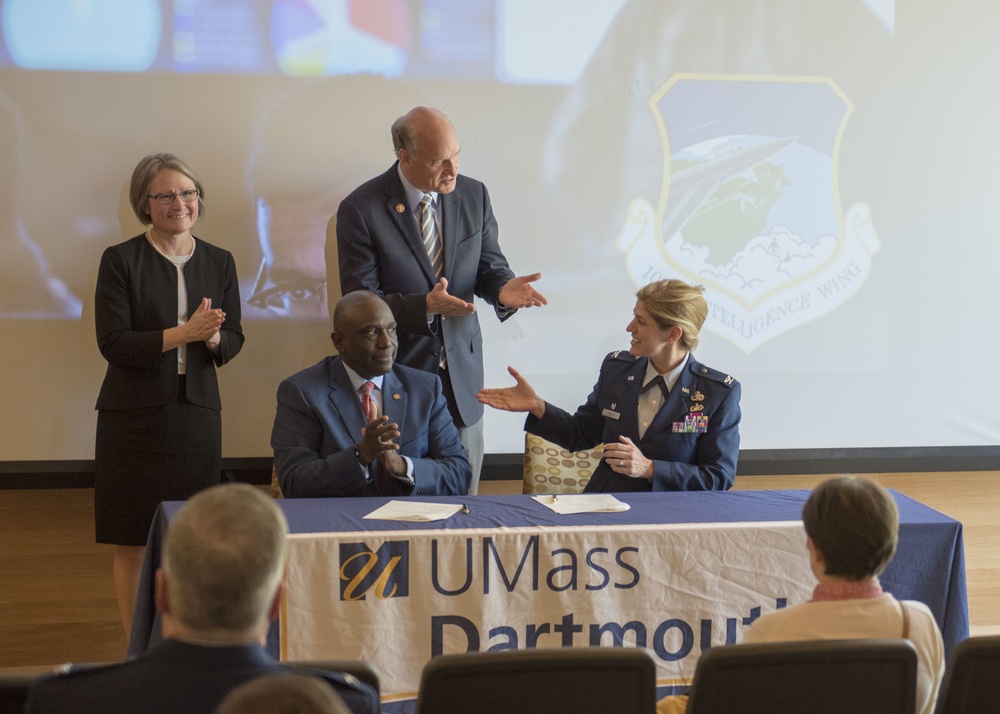 102nd Intelligence Wing signs agreement with UMass Dartmouth on cybersecurtity training and workforce development