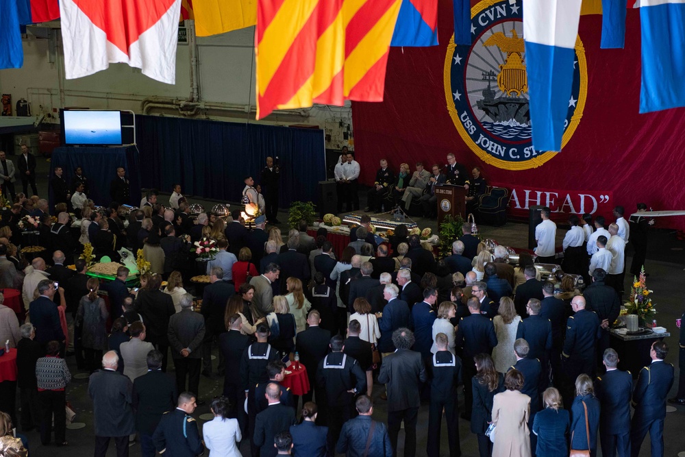 Commander, Carrier Strike Group (CSG) 3 hosts a reception aboard the aircraft carrier USS John C. Stennis (CVN 74)