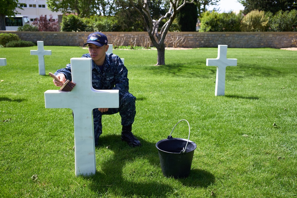 U.S. Sailors visit the Rhone American Cemetery