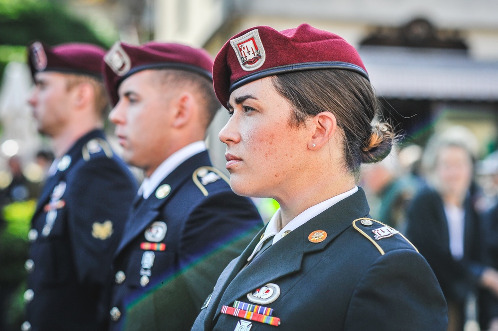 Paratrooper stands in formation