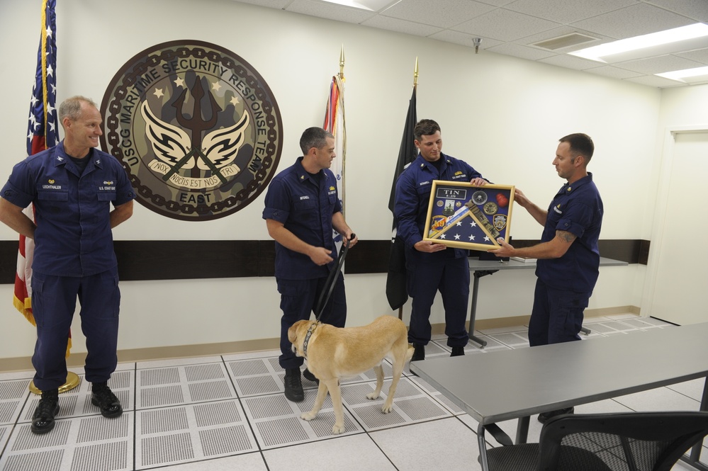 Coast Guard working dog retires after eight years of service during ceremony in Chesapeake, Va.