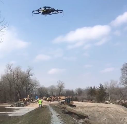 Drone captures repair work on Union Dike after 2019 flood event
