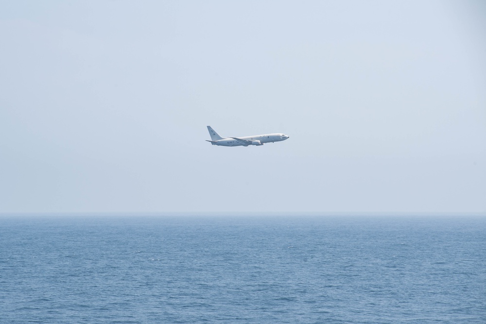 The aircraft carrier USS John C. Stennis (CVN 74) transits the Strait of Gibraltar