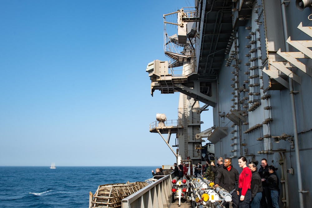 The aircraft carrier USS John C. Stennis (CVN 74) transits the Strait of Gibraltar