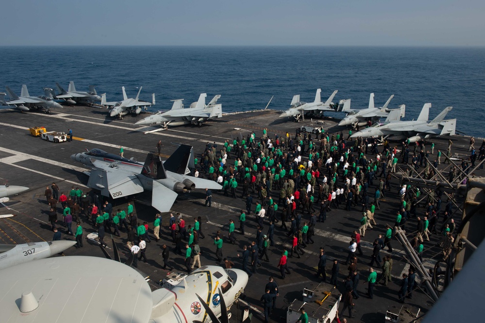 The aircraft carrier USS John C. Stennis (CVN 74) transits the Strait of Gibraltar