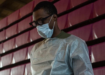 Petty Officer 2nd Class Ryan Pyne, a hospital corpsman with Marine Forces Reserve at Innovative Readiness Training 2019 Puerto Rico