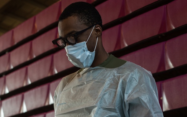 Petty Officer 2nd Class Ryan Pyne, a hospital corpsman with Marine Forces Reserve at Innovative Readiness Training 2019 Puerto Rico