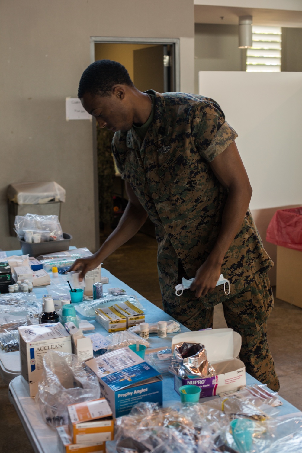 Petty Officer 2nd Class Ryan Pyne, a hospital corpsman with Marine Forces Reserve at Innovative Readiness Training 2019 Puerto Rico