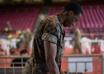Petty Officer 2nd Class Ryan Pyne, a hospital corpsman with Marine Forces Reserve at Innovative Readiness Training 2019 Puerto Rico