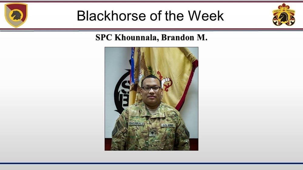 Blackhorse of the Week – Spc. Brandon Khounnala
